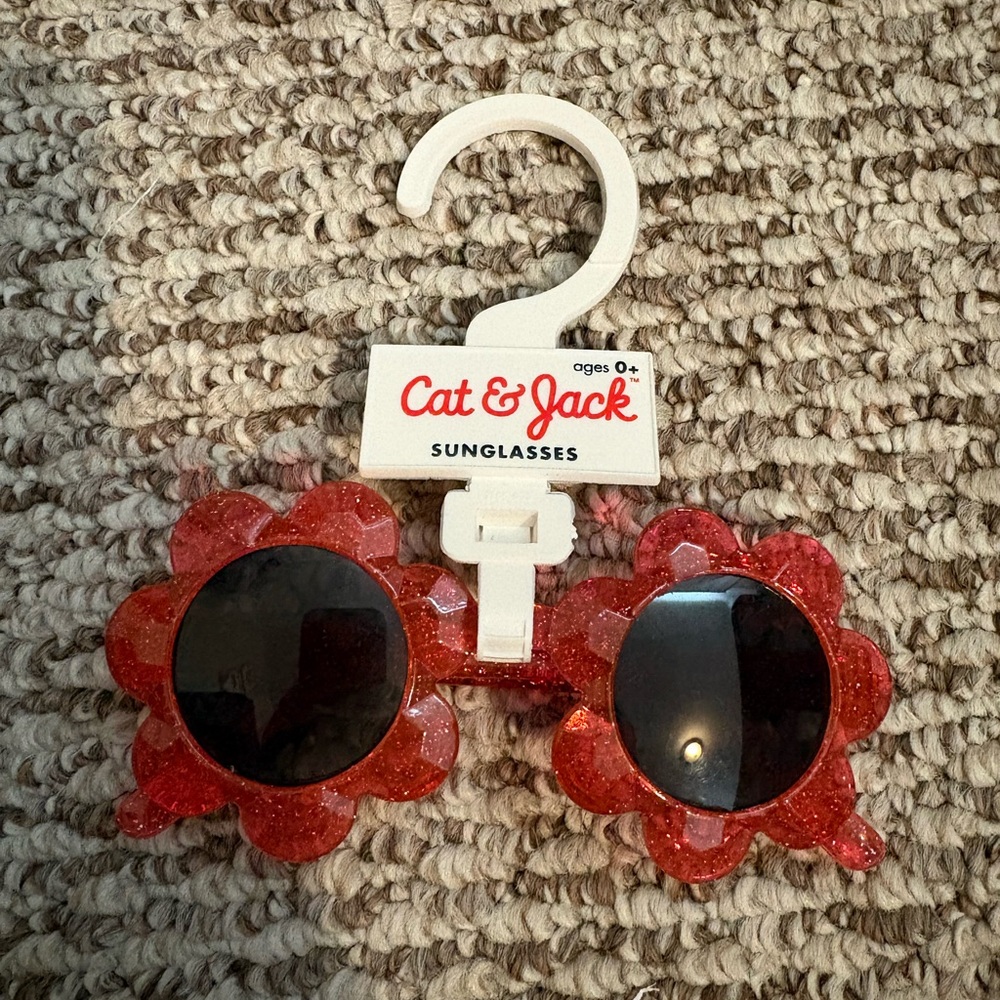 Cat & Jack Red Glitter Flower Kids Sunglasses